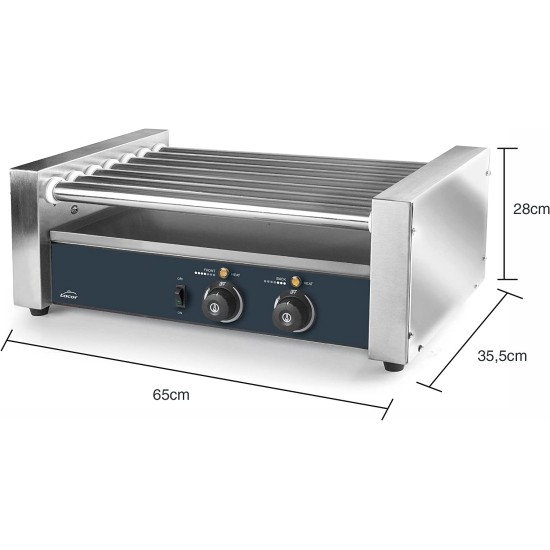 Уред / скара за приготвяне на кренвирши за хот дог, 220-240V, 50/60Hz, 590W, 30°C - 170°C, 65x35,5x28см – Lacor