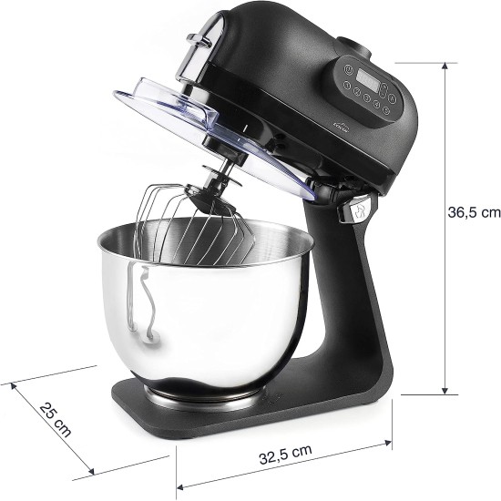 Електрически планетарен миксер с 3 приставки, 220-240V, 50/60Hz, 1000W, 5 скорости, 41 -172 r.p.m, 5л, 32,5x25x36,5см, 6,35кг, DELICY – Lacor