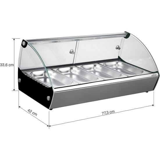 Електрическа топла витрина, 220-240V, 50Hz, 500W, 4 x GN 1/3, 30°C - 90°C, IPX4, 77,3x42x33,6см, 16кг, TÉRMICA – Lacor