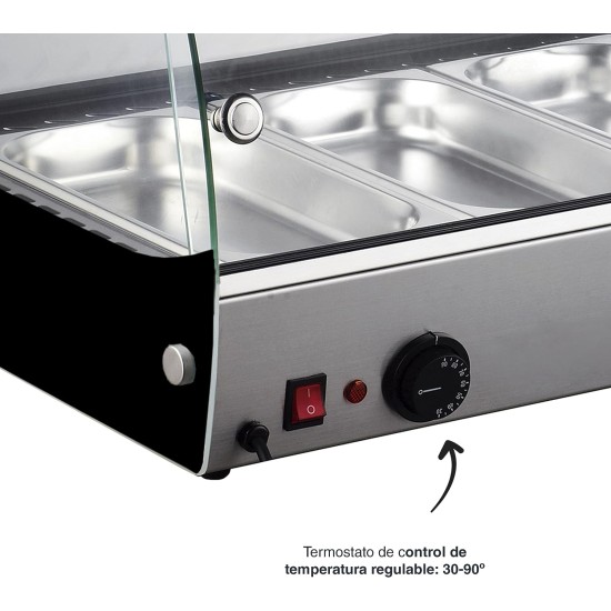 Електрическа топла витрина, 220-240V, 50Hz, 500W, 4 x GN 1/3, 30°C - 90°C, IPX4, 77,3x42x33,6см, 16кг, TÉRMICA – Lacor