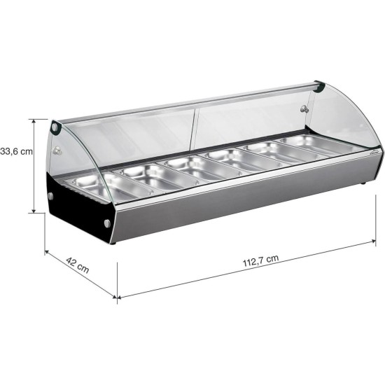 Електрическа топла витрина, 220-240V, 50Hz, 800W, 6 x GN 1/3, 30°C - 90°C, IPX4, 112,7x42x33,6см, 22кг, TÉRMICA – Lacor