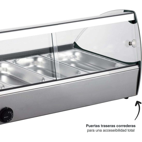 Електрическа топла витрина, 220-240V, 50Hz, 800W, 6 x GN 1/3, 30°C - 90°C, IPX4, 112,7x42x33,6см, 22кг, TÉRMICA – Lacor