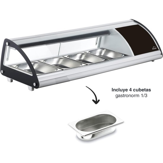 Електическа хладилна витрина, 220-240V, 50Hz, 4 x GN 1/3, 0°C - 12°C, R600a, 112,1x45x33см, 33кг, REFRIGERADA – Lacor