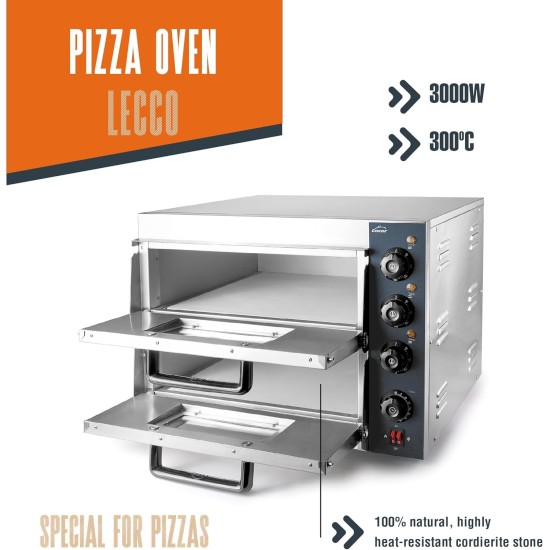 Професионална електрическа фурна за пица, двойна, 57x56xh44см, 3000W, 300°C, LECCO – Lacor