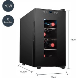 Хладилна витрина за 8 бутилки, 220-240V, 50Hz, 70W, 23л, 11 - 18°C, 190kWh, 26x49,5x48см, 10кг, BLACK – Lacor