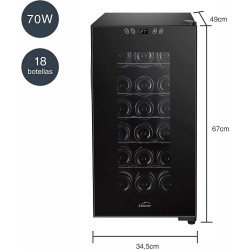 Хладилна витрина за 18 бутилки, 220-240V, 50Hz, 70W, 11°C - 18°C, 26dB, 50л, 34,5x49x67см, THERMOELECTRIC – Lacor