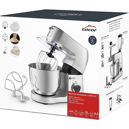 Планетарен миксер с 6 скорости, 220-240V, 50/60Hz, 1500W, 6л, 40x25,5x33,5см, 7кг - Lacor