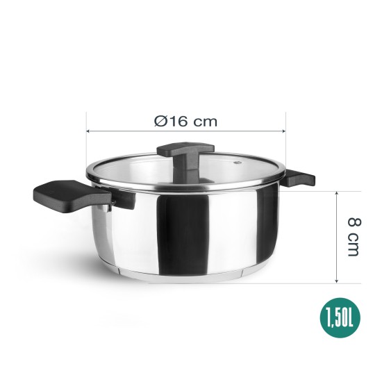 Иноксова тенджера със стъклен капак, ф16см, h8см, 1,5л, Caliza – Lacor