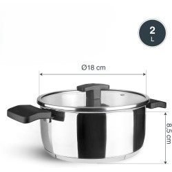 Иноксова тенджера със стъклен капак, ф18см, h8,5см, 2л, Caliza – Lacor