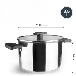 Иноксова тенджера със стъклен капак, ф18см, h14см, 3,5л, Caliza – Lacor