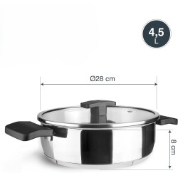 Иноксова тенджера със стъклен капак, ф28см, h8см, 4,5л, Caliza – Lacor
