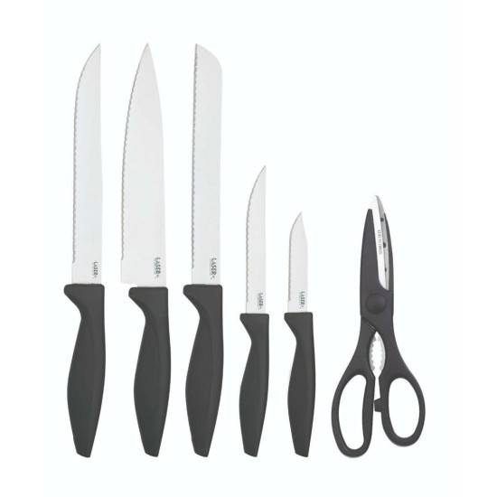 Комплект кухненски ножове на стойка, 6 бр, Laser Cuisine Black - Richardson Sheffield