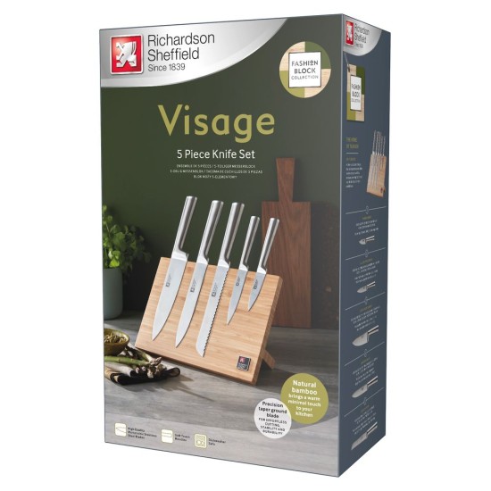 Комплект ножове 5 бр. на магнитна дървена стойка Visage - Richardson Sheffield