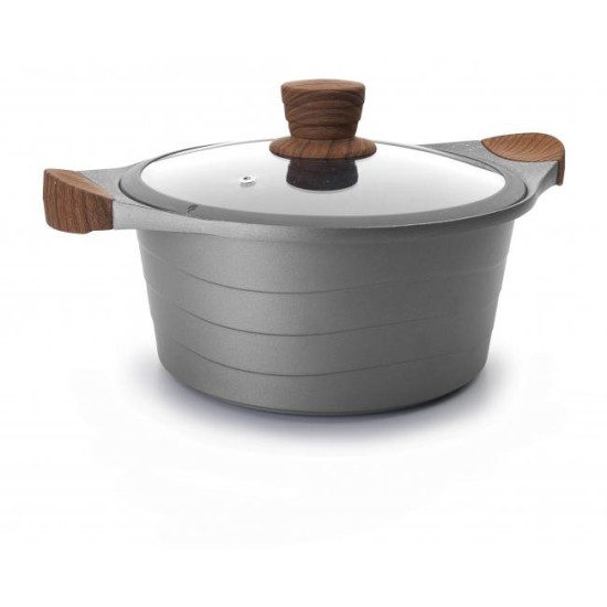Алуминиева тенджера с каменно покритие и стъклен капак  Stilo ф28см 6л  - Lacor