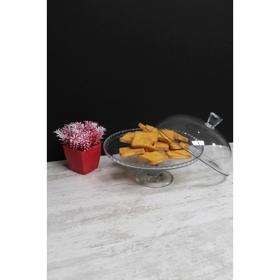 Стъклено плато за торта на столче с капак PATISSERIE - Pasabahce
